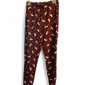 Burgundy Pajama Pants with Dog Print